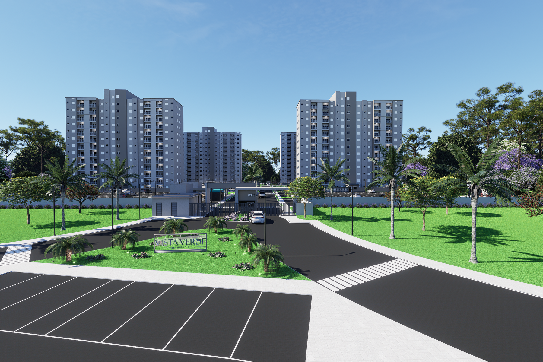 Vista frontal do residencial